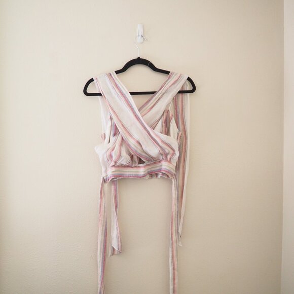 Amanda Uprichard MATCHING 2 Piece Ravine Positano Stripe Wrap Top & Pant sz L - Picture 9 of 13